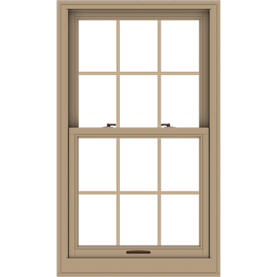 Brown, Andersen E-Series Double-Hung Window with colonial grilles.