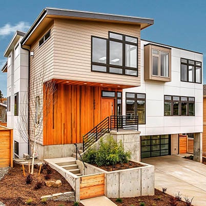 modern home with black framed Andersen windows